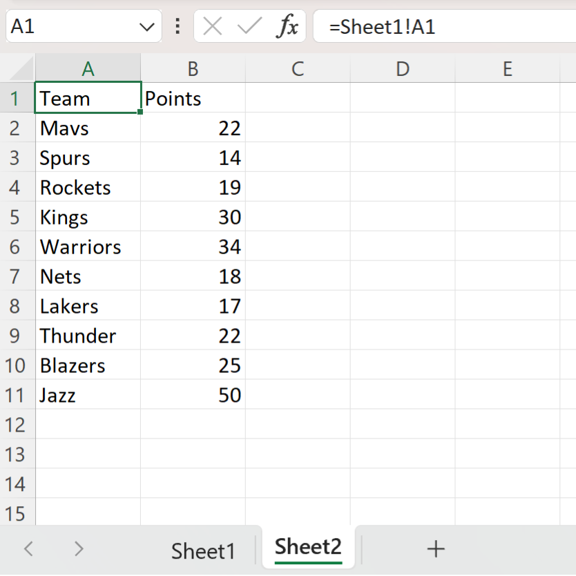 Excel mirror cell in another sheet
