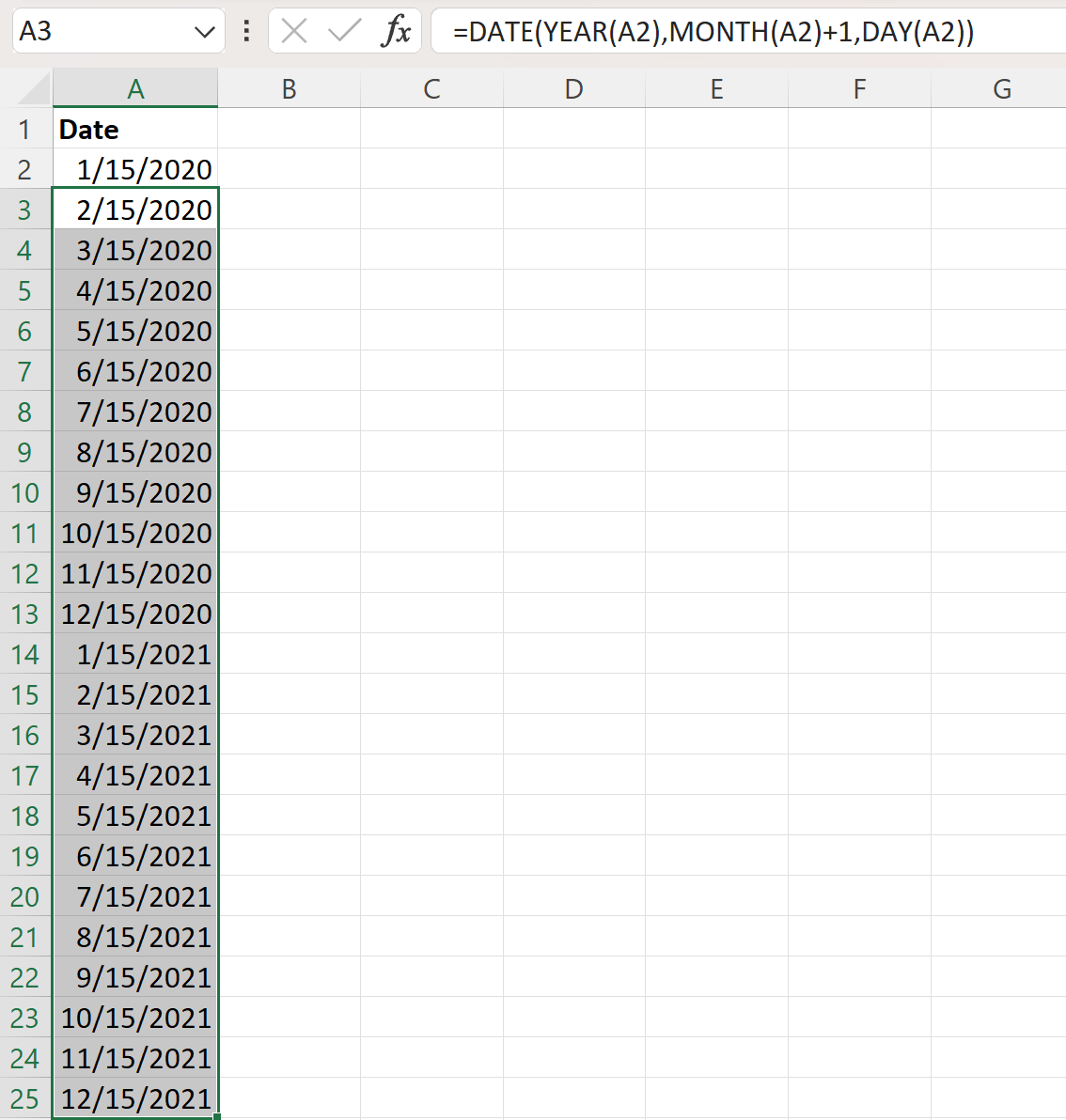 Excel create series of monthly dates