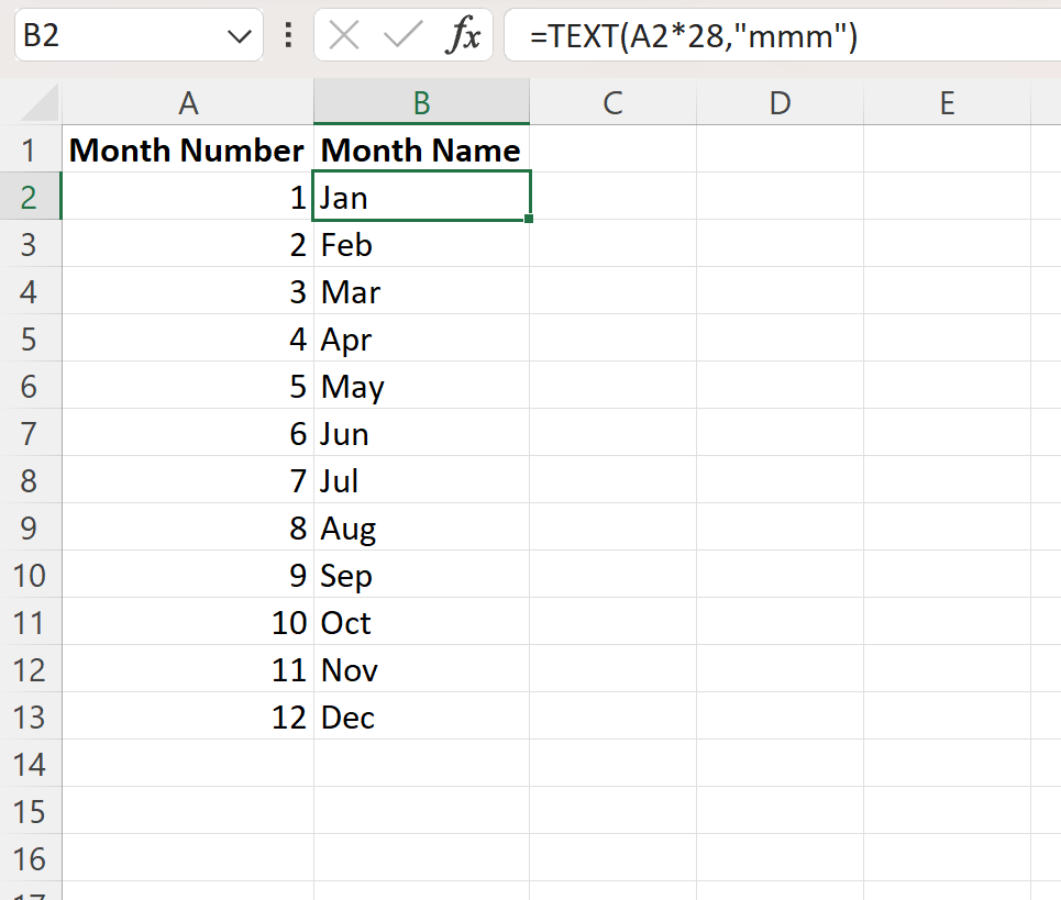 Excel convert number to month name