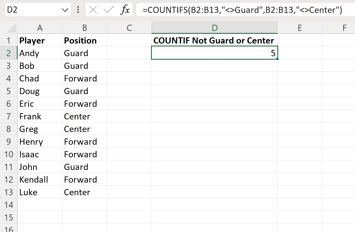 Excel COUNTIF not X or Y