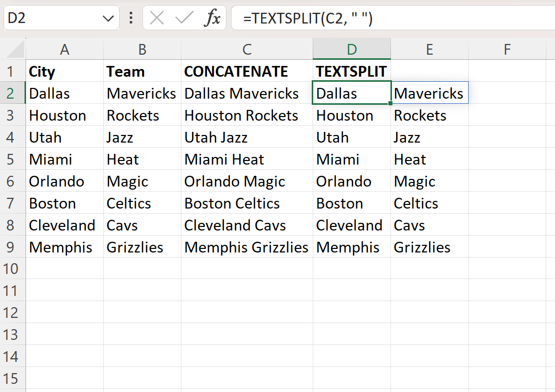 Excel opposite of concatenate