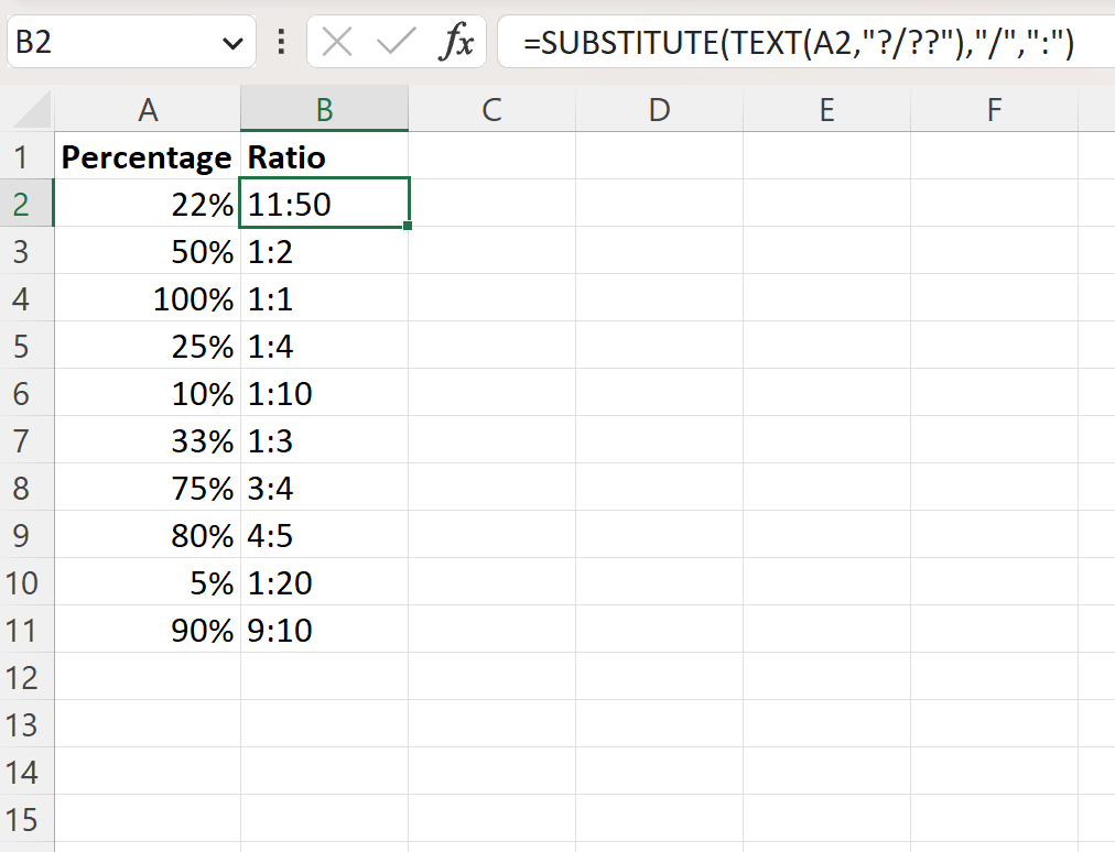 Excel convert percentage to ratio