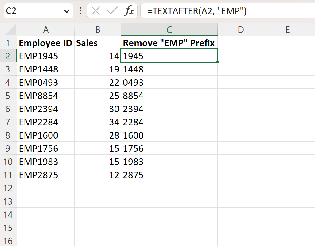 Excel remove prefix using TEXTAFTER function