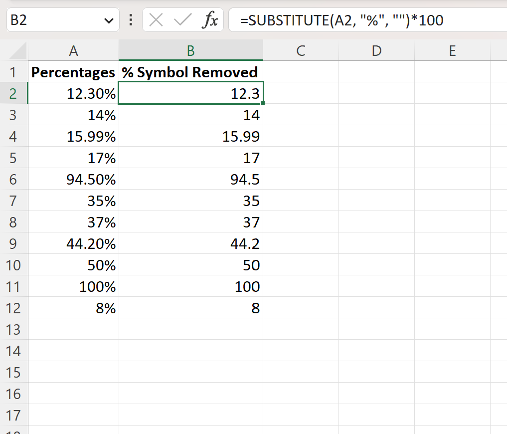 Excel remove percentage symbol