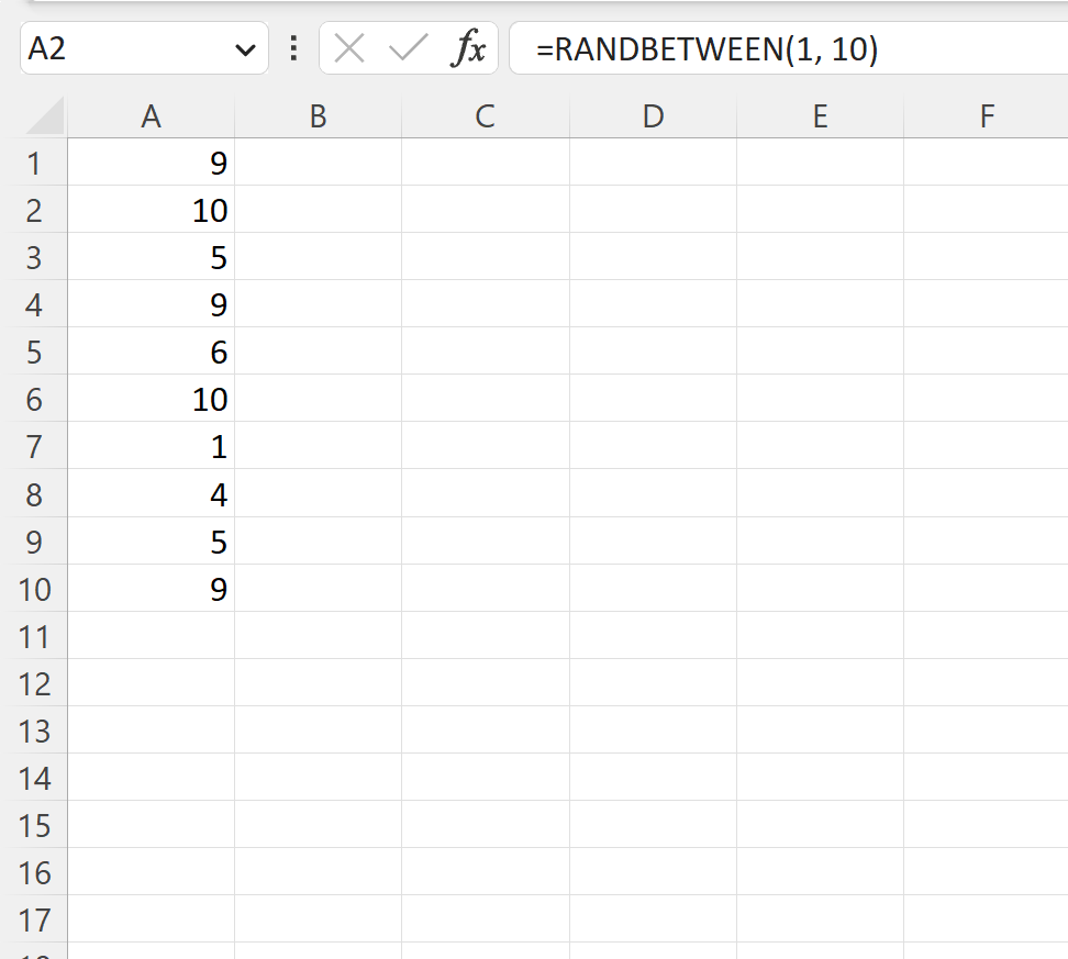 Excel generate random integer between range