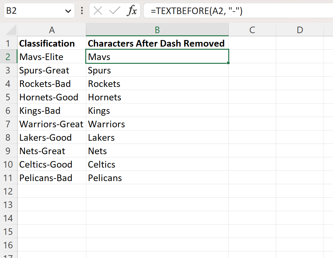 Excel remove characters after dash