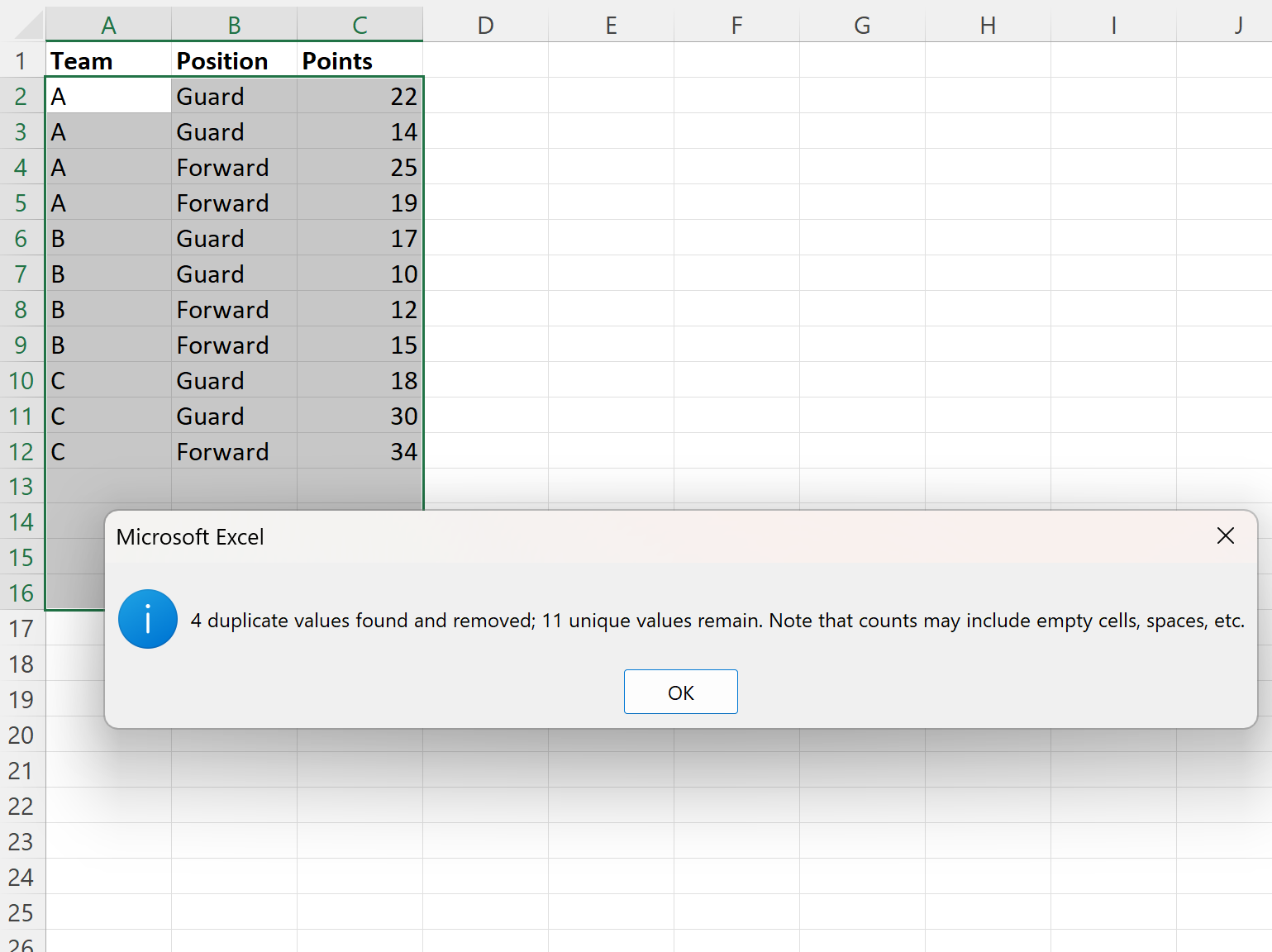 Excel remove duplicate rows based on three columns