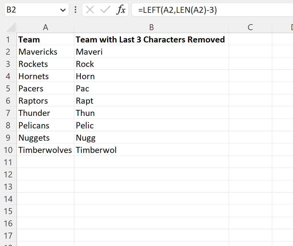 Excel remove last 3 characters from string