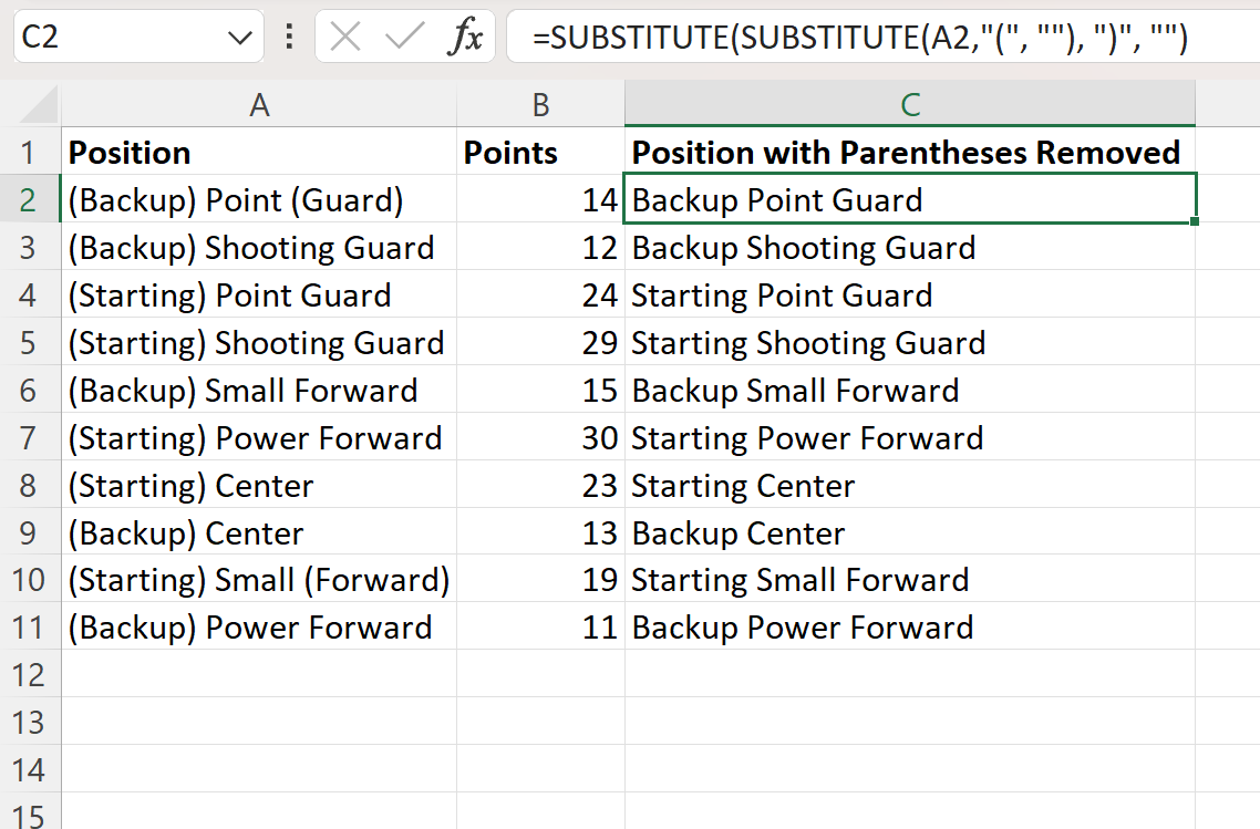 Excel remove parentheses
