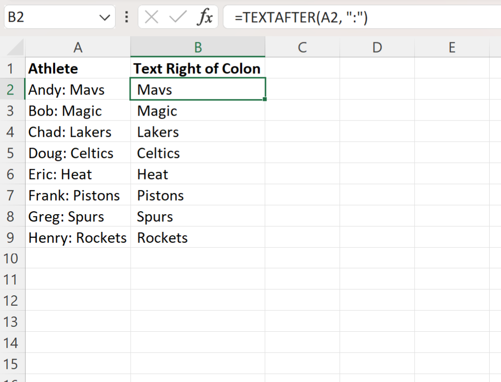 Excel right of colon
