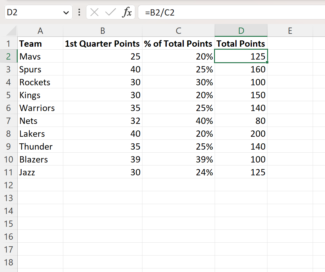 Excel calculate reverse percentage