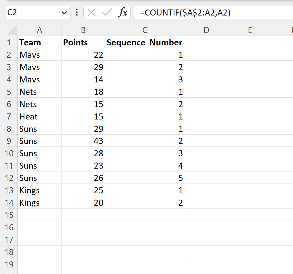 Excel sequence number by group