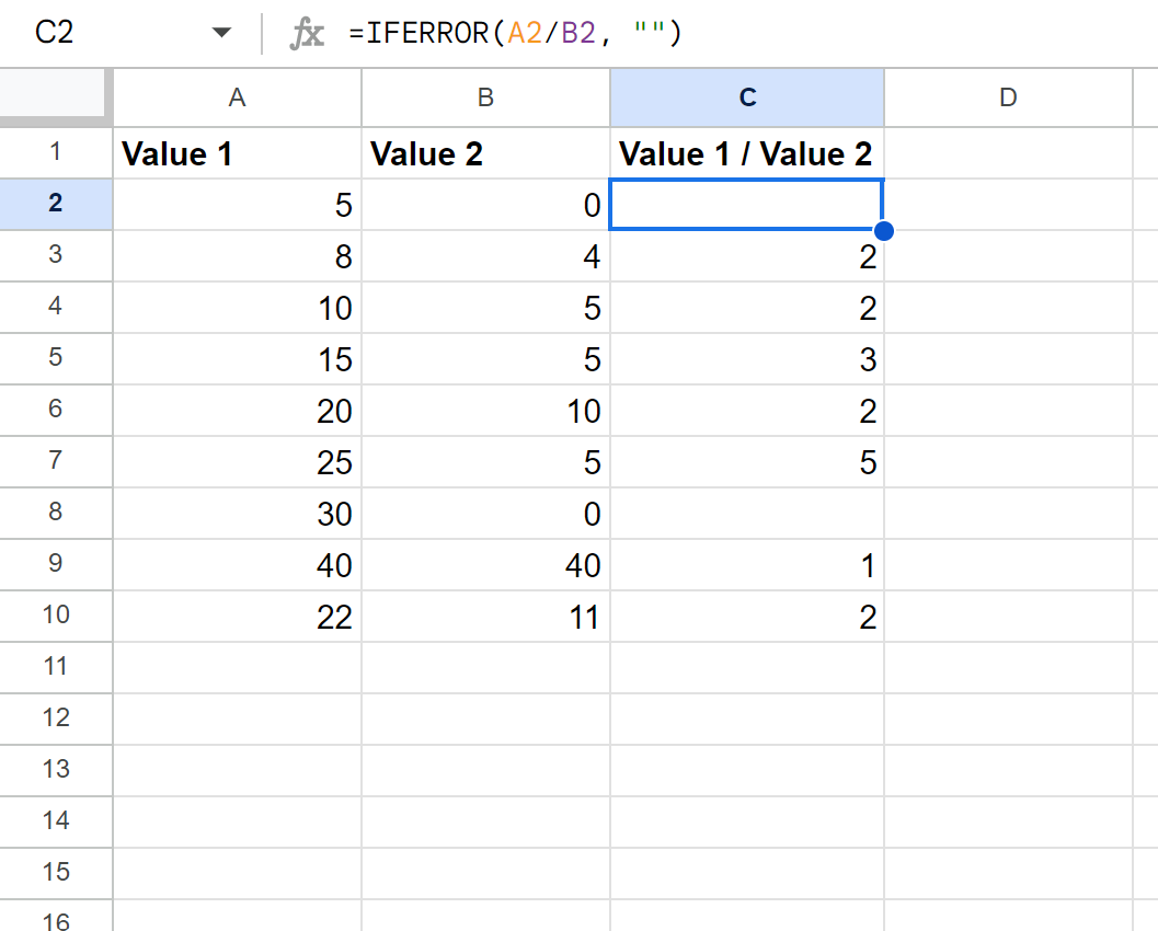 Google Sheets ignore DIV/0 error