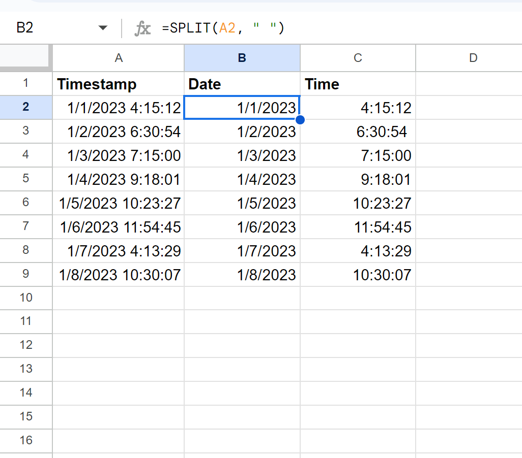 Google Sheets split date and time