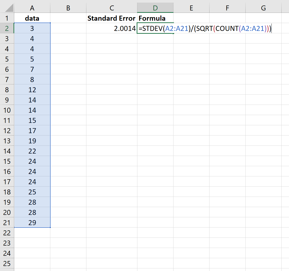 Standard error in Excel