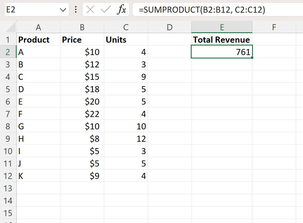 Excel multiply two columns and sum