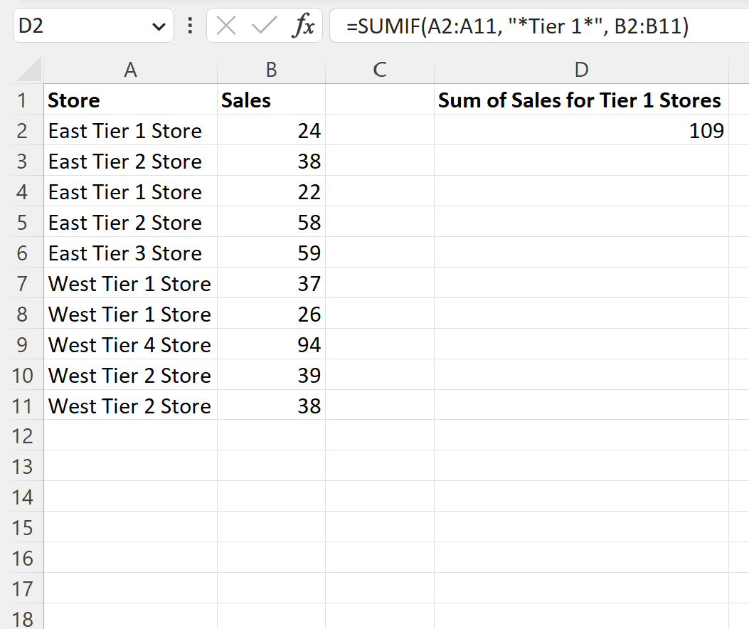Excel SUMIF partial text