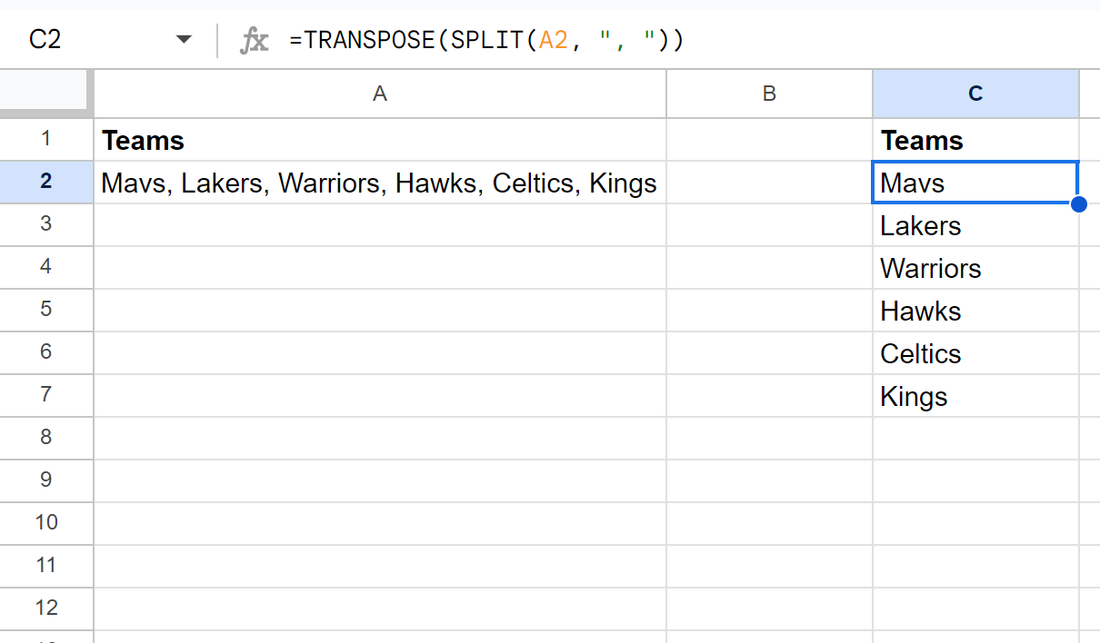 Google Sheets split cell vertically