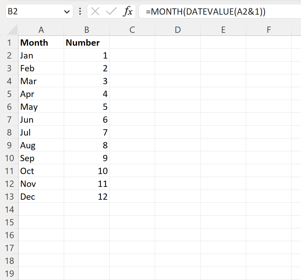 Excel convert 3-letter month to number