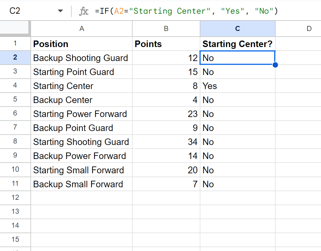 Google Sheets IF function with text