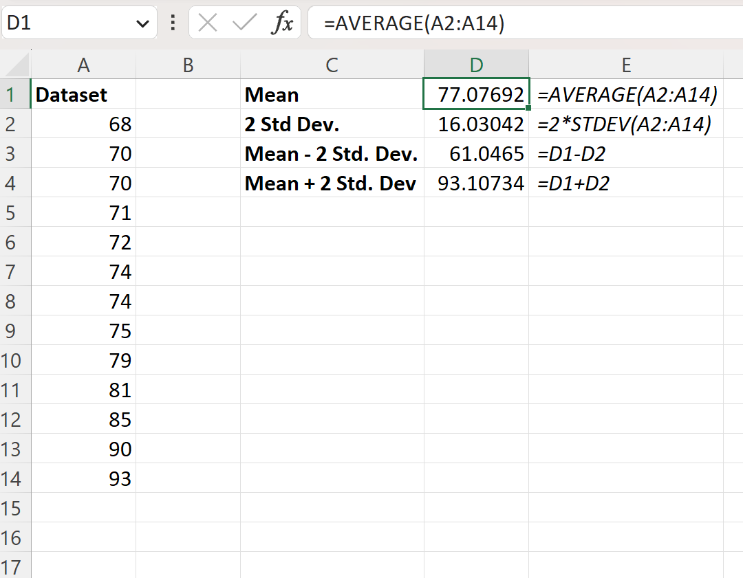 how to calculate two standard deviations in Excel
