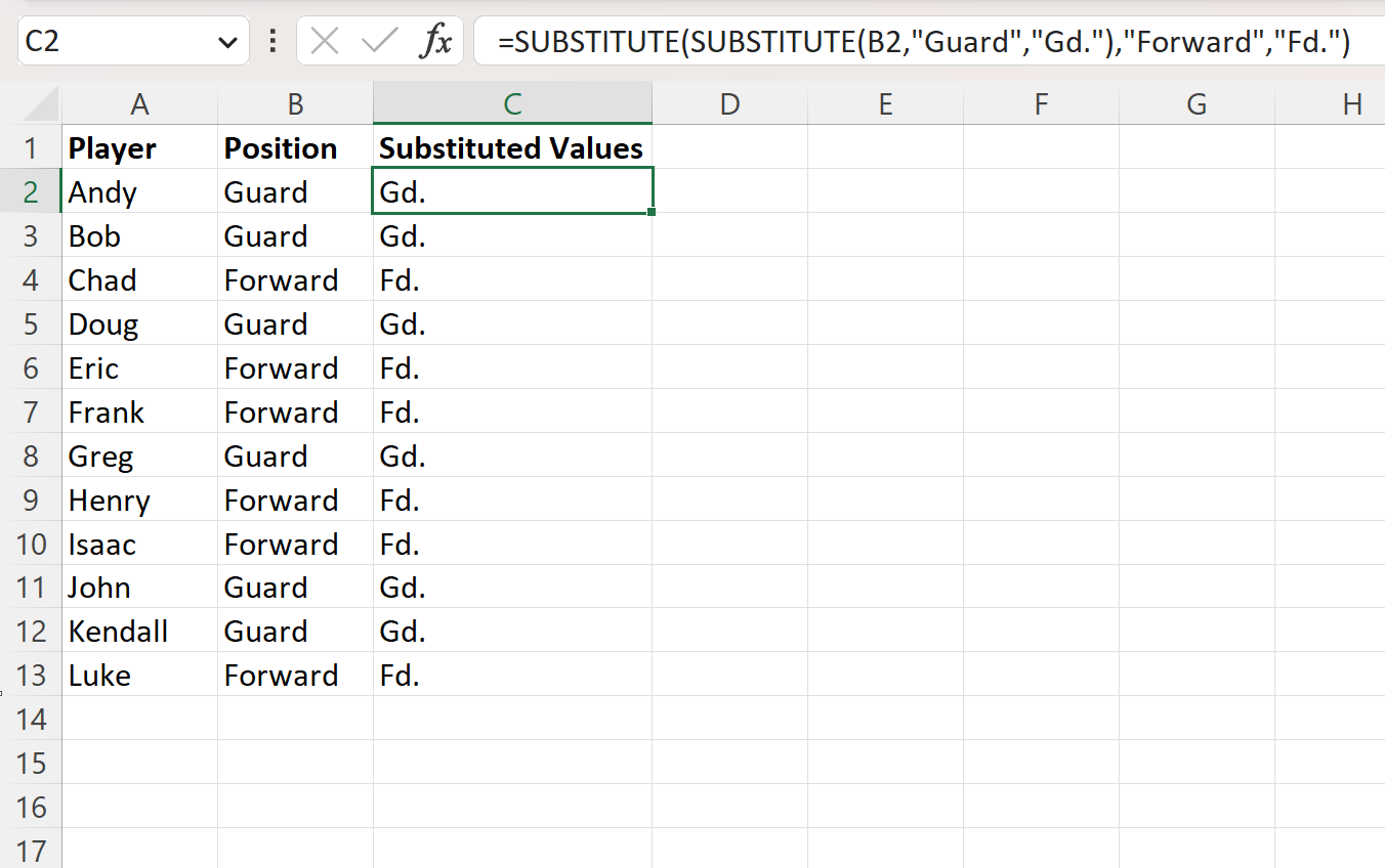 Excel substitute multiple values