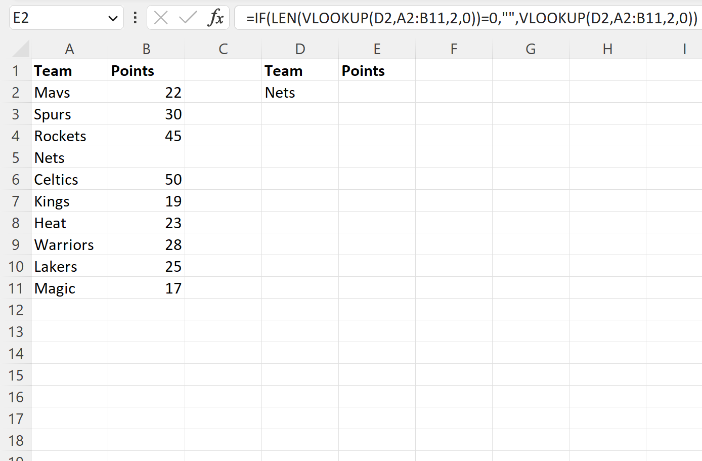 Excel VLOOKUP return blank instead of zero