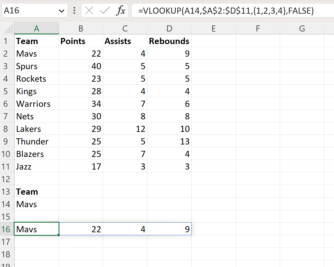 Excel VLOOKUP return entire row