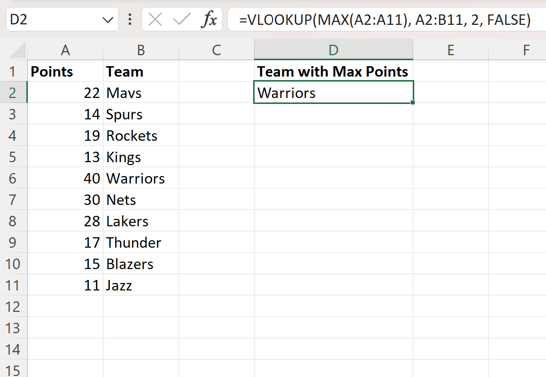 Excel VLOOKUP return max value