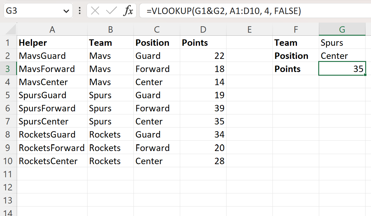 Excel VLOOKUP from multiple columns and one return