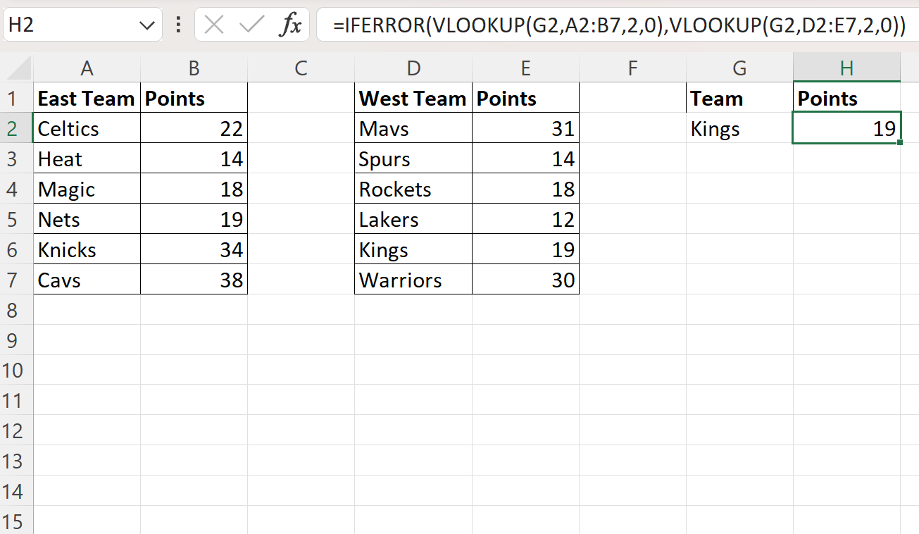 Excel VLOOKUP with multiple lookup tables