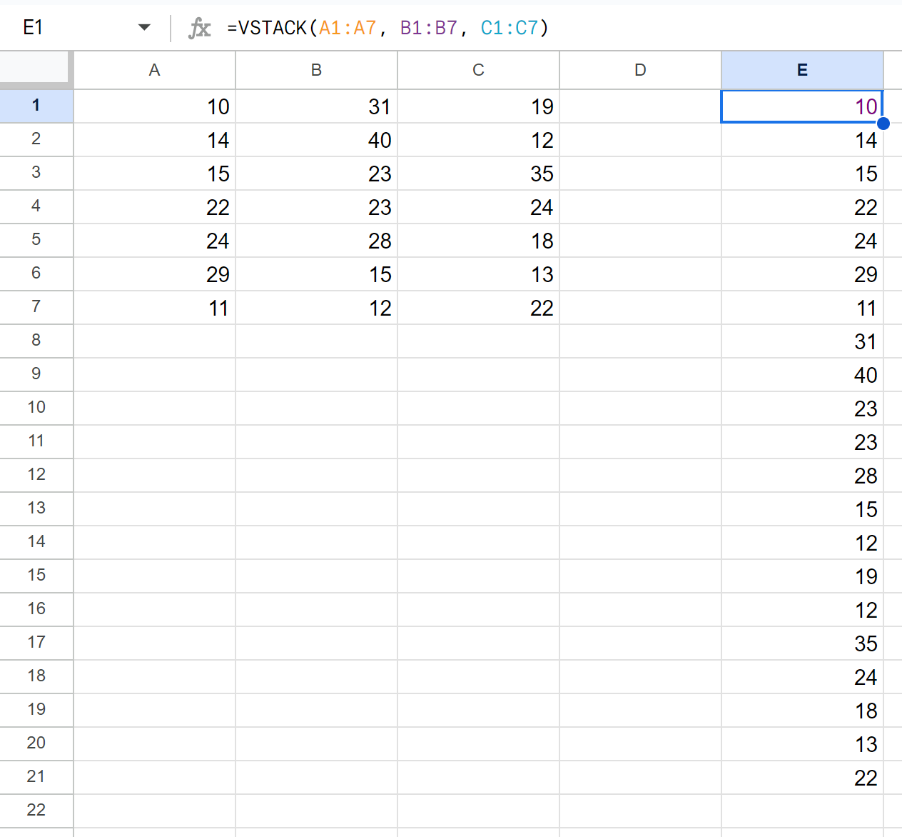Google Sheets stack columns