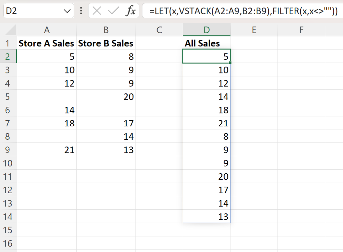 Excel VSTACK ignore blanks