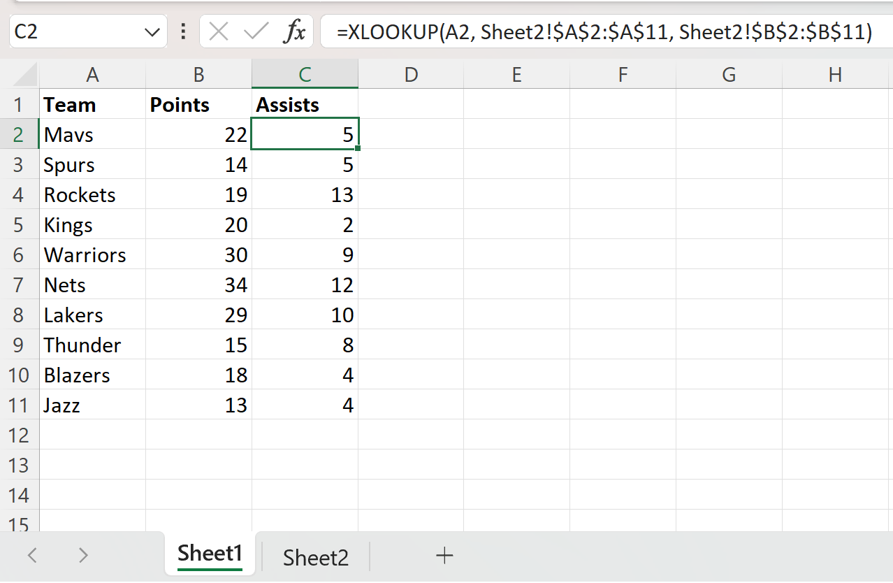 Excel XLOOKUP from another sheet