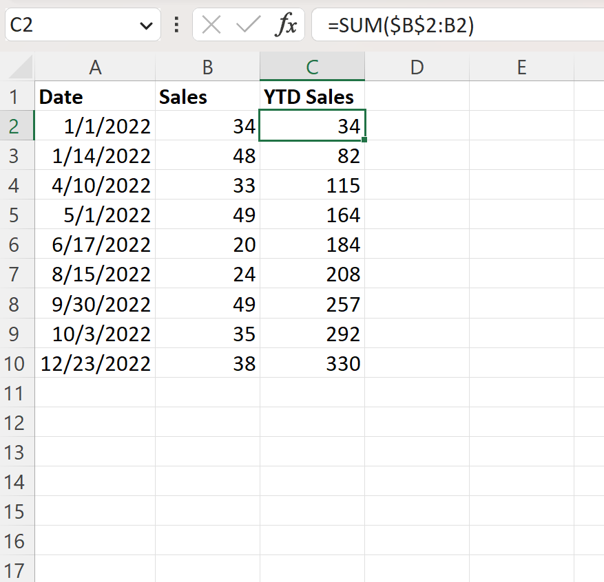 Excel YTD calculation